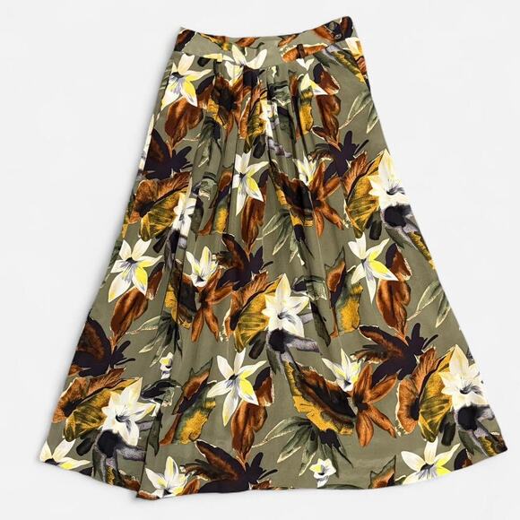 VTG 90s Jones New York Green Tropical Floral 100% Silk Vacation Maxi Skirt 6/S - Picture 6 of 8